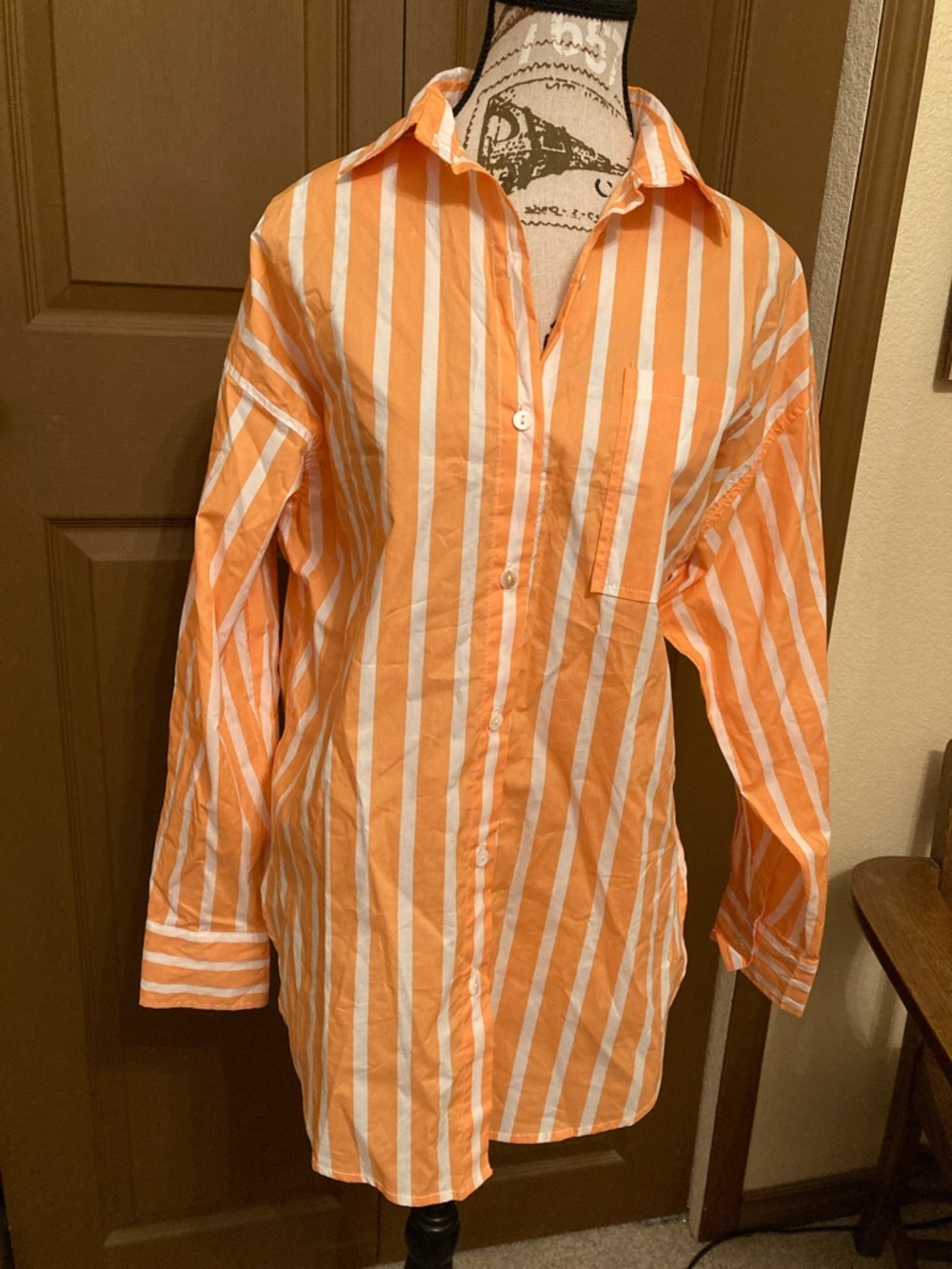 Karlie Stripe Button-Up Collared Tunic Shirt NWT